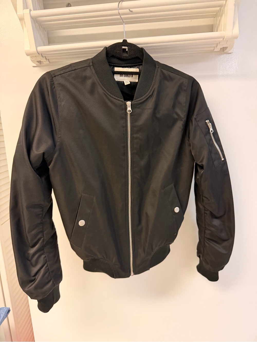 BB Dakota Black Women's Bomber Jacket with Zip Sleeve